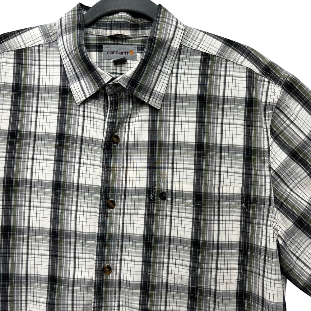 Carhartt Button Down Shirt Mens L Green Plaid Workwear Outdoor